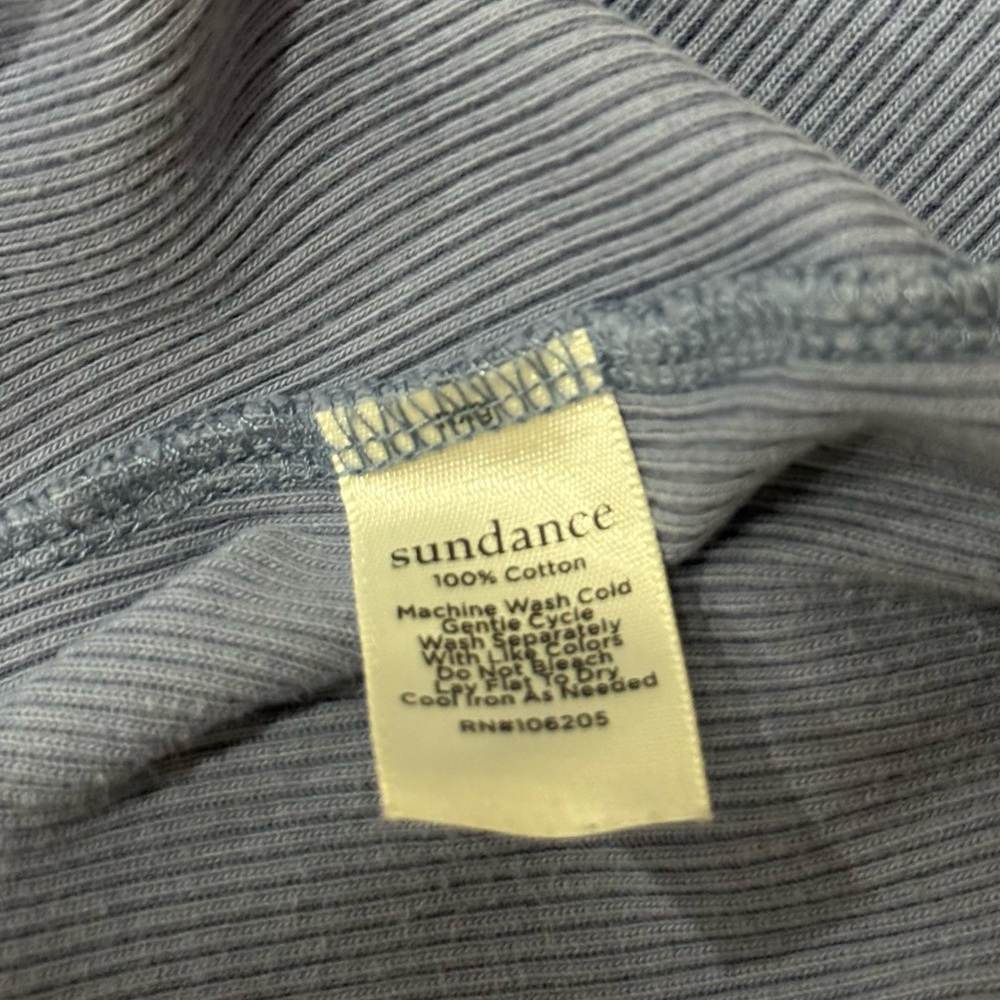 Sundance Women's Ribbed Scoop Neck Top Lettuce Hem Stretchable Cotton Periwinkle - Picture 4 of 4